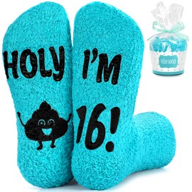 Teniinet 16th Birthday Gift Ideas for Teen Girls - Trendy Socks Set for 16 Year Olds, Cool Sweet Sixteen Presents for Daughters & Besties, Soft Comfy Socks for Teens(Turquoise Blue)