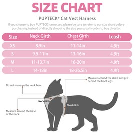 PUPTECK Cat Harness and Leash Set Escape Proof Reflective Cat Walking Harness Adjustable Soft Breathable Mesh Vest for Small Pets, Light Pink, XS