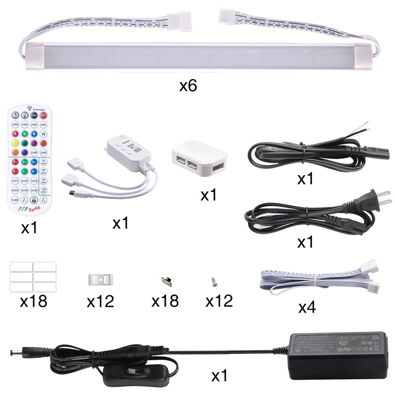 LABOREDUCER RGB Under Cabinet Lights,6 Pack Plug in or Hardwired