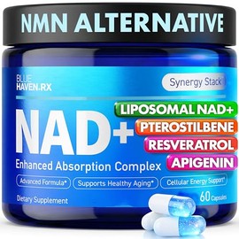 Suplemento NAD+ - Alternativa NMN con NAD liposomal, resveratrol trans, manganeso, apigenina más pterostilbeno para mujeres y hombres, apoyo antienvej