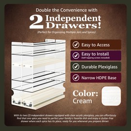 Vertical Spice - Narrow Pullout Spice Rack - Sliding Drawer for Kitchen Organization - Pantry Organizers and Storage - 2 Drawers - 10 Spice Jar Capacity (4.6" W x 5.0" H x 10.6" D, Cream)