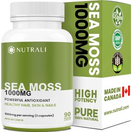 High Potency Irish Sea Moss Capsules – 1000mg per Serving | Bonus Size 90 Capsules | With Bladderwrack, Burdock & Zinc | Immune Support, Skin, Hair & Nail Health | Natural Iodine | Non-GMO, Vegan, Gluten-Free