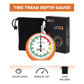 SAFELIFE Tire Tread Depth Gauge, Dial Type Tire Depth Gauge with Color Coded Reads in 1/32" Tread Depth Gauge Professional for Motorcycle, Car,Truck and Bus