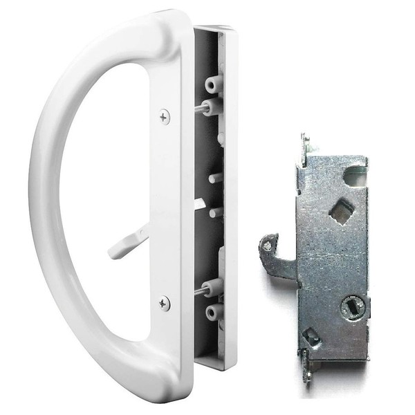 Essential Values Patio Door Handle Set, Sliding Door Lock (Handle + Latch Combo) | 2-Handle White Diecast Replacement for Sliding Doors | 3-15/16” Hole Spacing for Mortise Style Locks