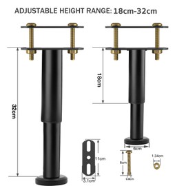 Oursouion Bed Legs Adjustable,Bed Support Leg,Retractable Heavy Duty Bed Center Frame Slat,Metal Furniture Legs Suitable for Cabinet Sofa Bed Frame Replacement Parts 2Pcs18-30cm(Large Base)