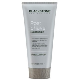 Blackstone Men's Grooming Post Shave Moisturizer with Tea Tree Oil, Shea Butter, Vitamin E, & Aloe | Soothing Cooling Balm | Cruelty & Paraben Free | Made in USA | Sandalwood (6 oz)