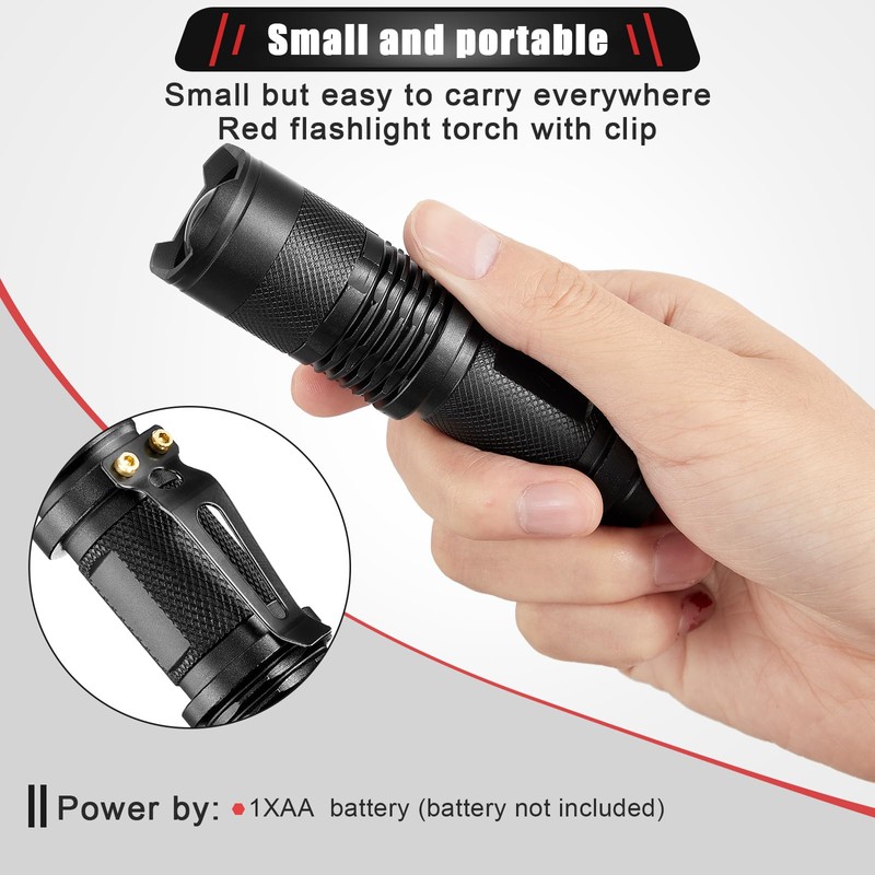 Honoson 6 Pieces Red Light Flashlight LED Single Mode Torch