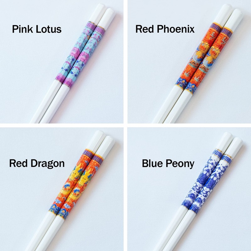 "Halten lenbenslang" Ceramic Chopsticks (10 Pairs) - Red Dragon Design