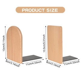 2 Pair Beech Wood Book Ends for Shelves, Non-Slip Bookends, Heavy Duty Wooden Bookend Support for Home Office Library School Study Decoration