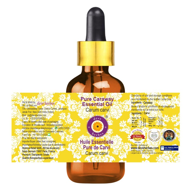 Deve Herbes Pure Caraway Essential Oil (Carum carvi) with Glass