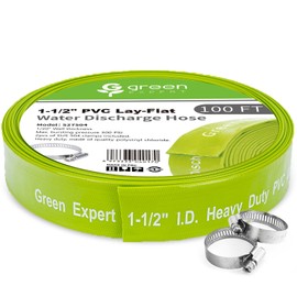 Green Expert 1-1/2" ID PVC Lay Flat Hose Sump Pump Discharge Accessory for Water Drainage Heavy Duty Pipe for Sand Pool Filter Backwash Easy to Install 100FT Length Green