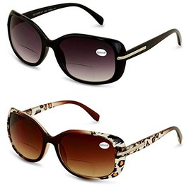 2 Pairs Women Bifocal Reading Sunglasses Reader Glasses Cateye Vintage Outdoor (2 Pairs (Black/Leopard), 1.50)
