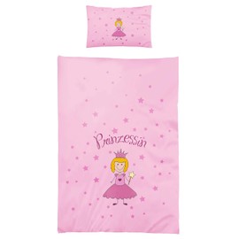 3-Piece Baby/Children's Bed Linen with Princess Motif Renforcé 100 x 135 cm + 40 x 60 cm + 1 Fitted Sheet 70 x 140 cm 100% Cotton (with Sheet: Pink)