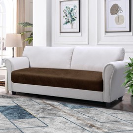 Imnopqr Loveseat Cushion Cover Leather Look Individual Seat Cushion Cover Stretch Couch Cover Sofa Seat Slipcover Furniture Protector, Pets Friendly(1PCS Loveseat Cushion Cover, Dark Brown)