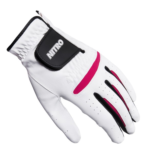Nitro Golf Women's Crossfire Golf Glove, Left, Large, White/Pink
