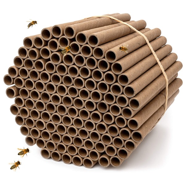 Rivajam 125 Mason Bee House Cardboard Nest Tubes Refill Pack | Solitary Bee Hive & Mason Bee Supplies | Mason Bee Starter Kit & Bee Habitat Garden Gift | Bee Hotels Tubes & Bee Nest Box Inserts Liners