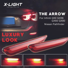X-LIGHT Fit Infiniti Q50 QX Nissan Red LED Bumper Brake Lights w/ Sequential Turn Signal