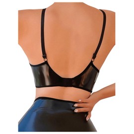 SHENHE Women's PU Faux Leather Push Up Brassieres Spaghetti Strap Underwire Bras, Black, Large