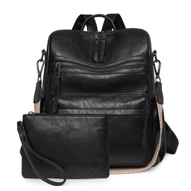 YALIZHNA Backpack Handbags for Women PU Leather,Ladies Travel Backpack Waterproof Anti-Theft Shoulder Bag (Black)