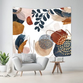 KOMLLEX Boho Mid Century Tapestry 59Wx51H Abstract Modern Leaves Plant Navy Blue Gold Wall Hanging Aesthetic Geometric Simple Neutral Minimalist Home Decor Art for Living Room Bedroom Dorm