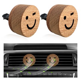 KVAEY 2 PCS Wood Car Essential Oil Diffuser, Wooden Aromatherapy Essential Oils Diffuser with Vent Clip, Wood Vent Clip Air Freshener for Car Office Home Bedroom, Car Accessories (Smile)