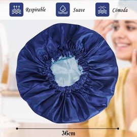 Lumbor37 Gorro de Dormir Ajustable 2 Piezas, Gorro para Dormir Cabello Rizado Reutilizable y Cómodo, Gorro de Satin para Cabello Rizado para Dormir, Bañarse & Cocinando (Azul + Rosa)