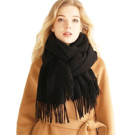 qingchenbeauty Scarf, Women's, Solid Color, Soft, Stole, Men’s, Warm, Light, Cold Protection, Large, Plain, Unisex, Spring, Autumn, Winter, Solid Color, AC protection at Parties, Black