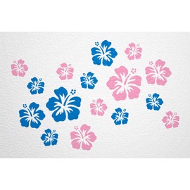 WANDfee Wall Tattoo Hibiscus Flowers Hibiscus Flowers Choice of Colours Wall Sticker Tile Stickers Pink Blue