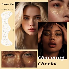 Hebterrka Glitter Freckles Face Tattoo, Pack of 4 Glitter Freckles Makeup Patches, Golden Sparkling Freckles for Party, Festival, Christmas