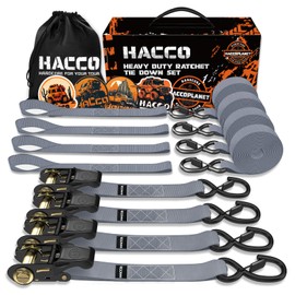 Haccoplanet Ratchet Tie Down Straps, 2340lb Break Strength, 4pc 1inch x 16FT Tie Down Strap Set with Padded Handles & Coated S Hook W/Safety Clip, Cargo Strap Tie Down for Motorcycle, Truck (Grey)