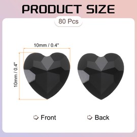 sourcing map 80Pcs Heart Rhinestones, 10mm Pointed Back Heart Glass Rhinestone Gems Crystal for Jewelry Making Costume DIY Crafts, Black