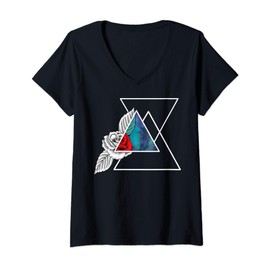 Womens Geometric Triangle Rose Aesthetic Minimal Art Minimalistic V-Neck T-Shirt