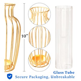 Flower Vase Elegant Gold Modern Geometric Flower Vases Golden for Centerpieces Glass Vase Ideal for Shelf Decor, Modern Vase Perfect for Kitchen and Desk Decor, 10 inches