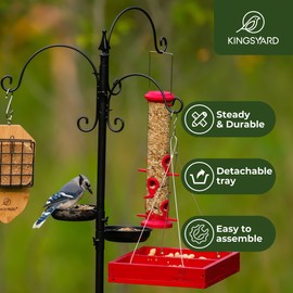 Kingsyard Bird Feeding Station Kit - 85 Inch Bird Feeder Pole with 5-Prong Base, Bird Feeder Stand for Outdoors Hanging Bird Feeders, Upgraded in Stability, Black