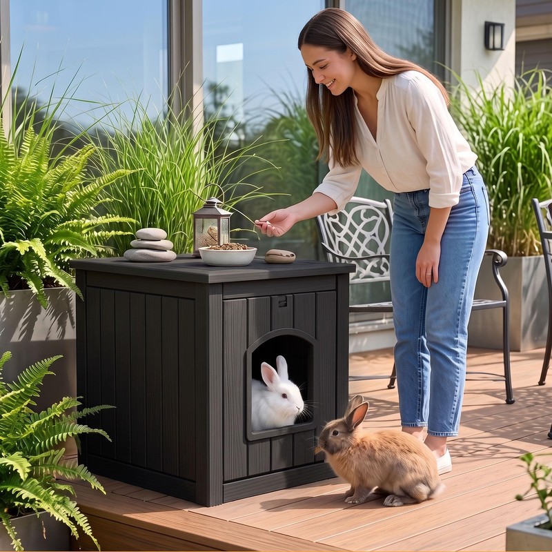 Vixzen Outdoor Rabbit Hutch, Multi-Functional Hidden Bunny Cage with Side