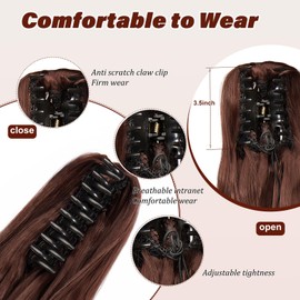 Dcbaboo Ponytail Extension Curly 18inch Claw Clip in Ponytail Hair Extensions Long Wavy Synthetic Pony tails Natural Wave One Piece Hairpiece Fake Ponytail for Women, Dark Auburn