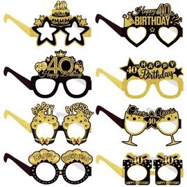 SHANFAA 8 pezzi 40° compleanno carta occhiali decorazioni per donne e uomini, nero oro felice 40° bicchieri foto oggetti di scena decorazioni vintage accessori per feste di compleanno
