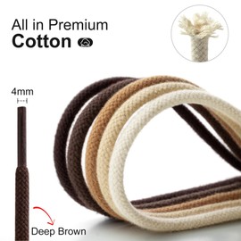 Handshop 2 pairs round cotton shoe laces for sneakers, 4 mm anti-slip round laces for athletic shoes, boots Deep Brown 120