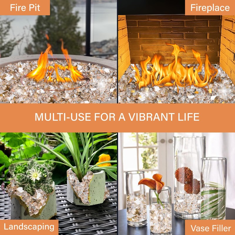 NUPICK 20 Pound Fire Glass, 1/2 Inch Reflective Fire Pit