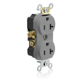 Leviton Tamper Resistant Duplex Receptacle, 20-Amp, 125-Volt, Side Wired, Commercial Spec Grade, No Clamps, TCR20-GY, Gray