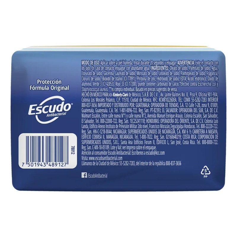 Jabón en Barra Escudo Antibacterial Fórmula Original 5 Barras de