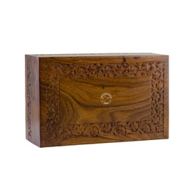 HIND HANDICRAFTS Handmade & Handcrafted Rosewood Borders Engraving Wooden Cremation Box/Urns for Human Ashes Adult, Funeral Urn Box (Medium : 7" x 5" x 3.5" - 93lbs or 42kg, Natural)