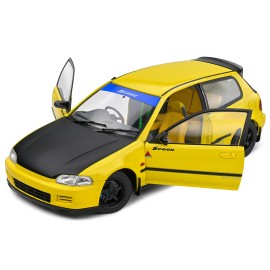 1991 for Honda Civic (EG6) DCD in Yellow Carnival Black 1/18 Scale Diecast Model Car Spoon Version with Right Hand Drive Hood