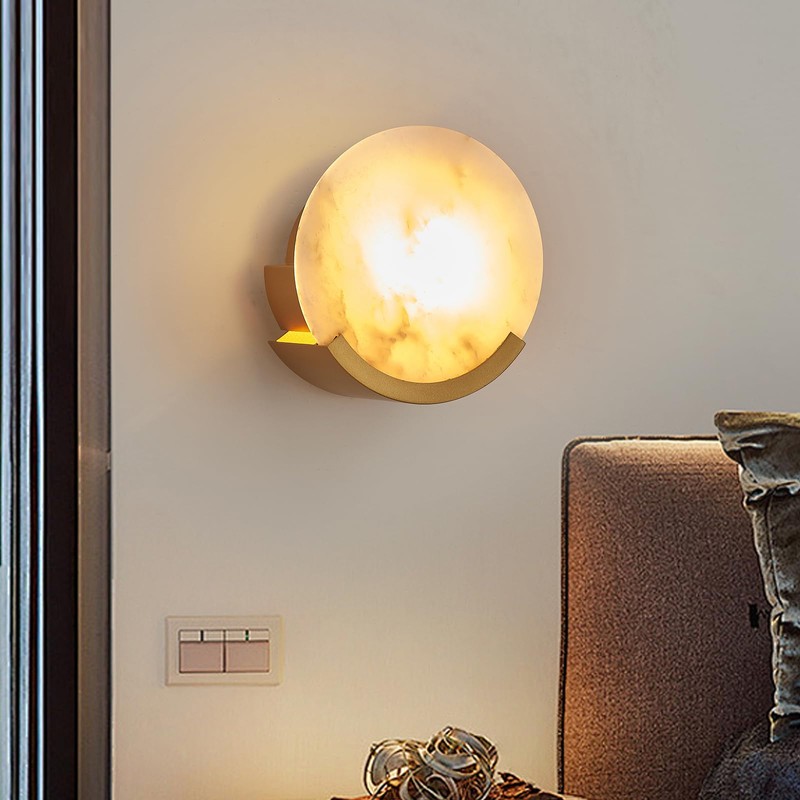 VANZARLA Gold Modern Wall Sconces for Bathroom, 1-Light Alabaster Sconce