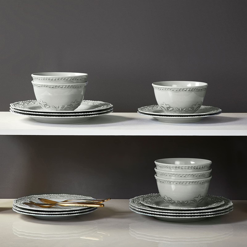 TP 12-Piece Dinnerware Set, Melamine Dishes Set with Bowls and