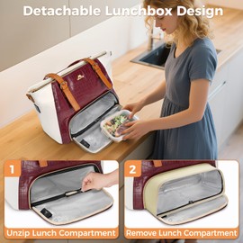 MATEIN Laptop Tote Bag with Lunch Compartment Detachable, 15.6 Inch Insulated Work Bag with USB Port, Water Resistant Convertible Briefcase PU Leather Computer Handbag Purse for Women Nurse Teacher