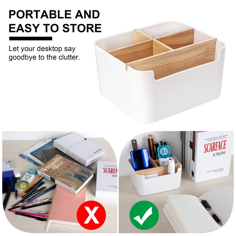 Tunejoy Multifunktionaler Schreibtisch-Organizer, Stiftehalter mit abnehmbaren Fächern, Aufbewahrungsbox aus Holz,