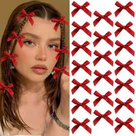 SAWINDA 20PCS Pink Hair Bows Ribbon Alligator Hair Ribbon Hair Barrettes for Teens Small Claw Clips for Thick Thin Hair,Cute Hair Accessories for Women Girls (Red)