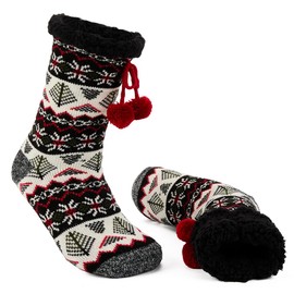 LEMZONE Women's Winter Slipper Socks Warm Cozy Fuzzy Fleece-lined Cabin Socks with Grippers