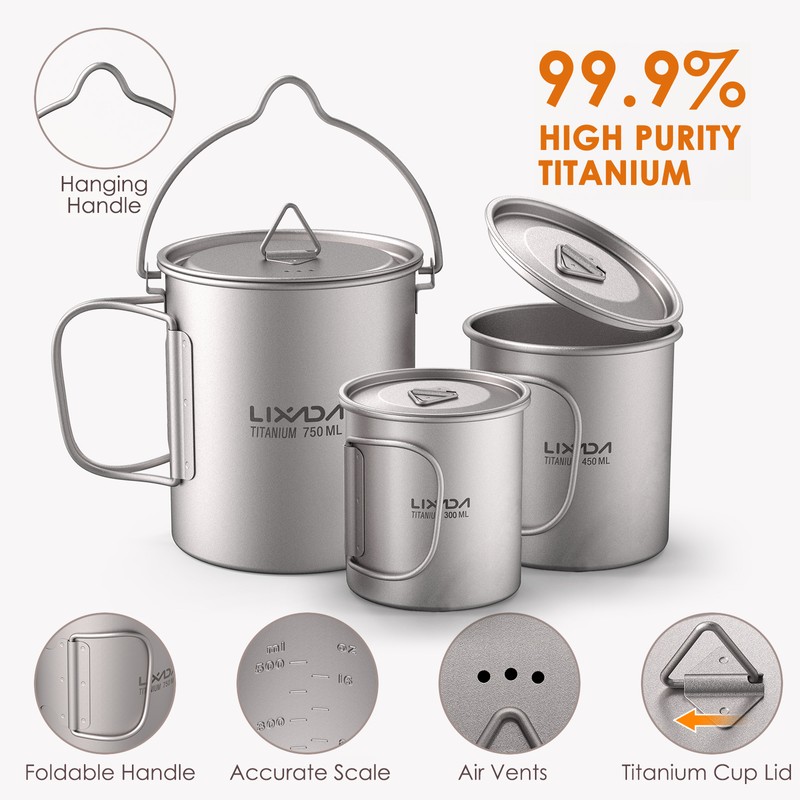 Lightweight Ti 5 Pieces Set Ti 750ml Pot 450ml and
